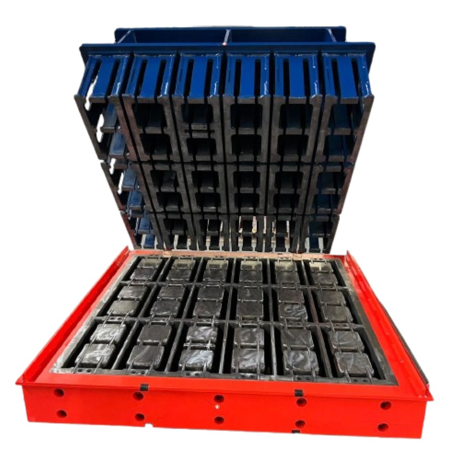 Multiple concrete block mould assemblies for machine changeover