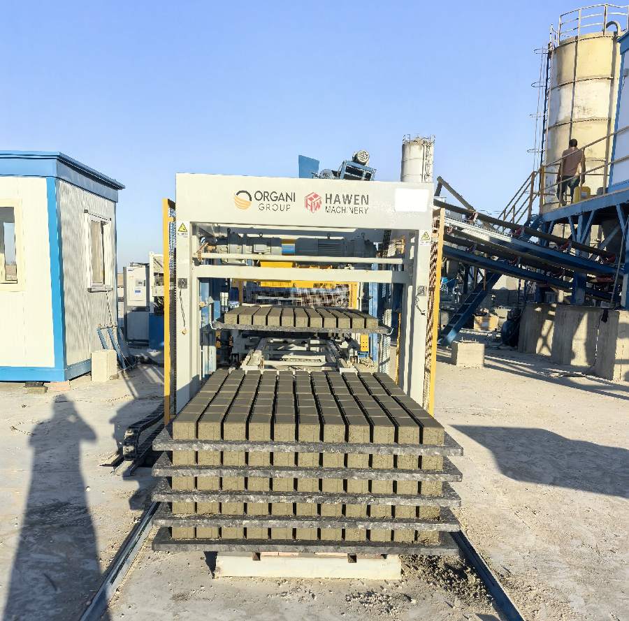 Colored concrete pavers produced on a HAWEN automatic paver line