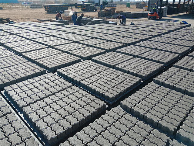Concrete interlocking pavers during curing